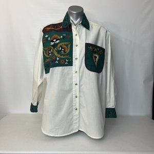 Vtg Capistrano Womens Western Blouse Top Sz 14/16 Embroidered Long Sleeve Button